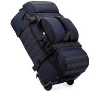 Boniffyy Sac De Voyage à roulettes 80L Grande Sac à Dos Sport Duffle Bag Imperméable Oxford Sport Bagage avec Compartiment Bretelles Pliable Extensible Trolley pour Camping Weekend Gym (Bleu)