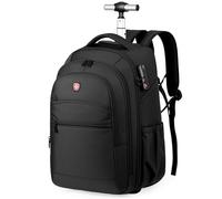 Boniffyy Sac Dos roulettes 18 Pouces avec 2 Roues, Grande Capacité avec Cadenas à Combinaison, 2 en 1 Trolley Résistant et Anti-vol, Hommes Adulte Cartable Voyage d'affaires, Noir