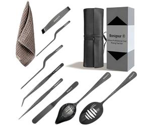 Bonigour Outils de placage de chef, ensemble d'outils professionnels de placage culinaire en acier inoxydable, pince à épiler à poisson, spatule à pâtisserie, pince à épiler de décoration de gâteau