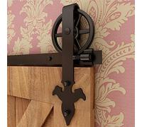 BONIKLUBA 203cm Rail Porte Coulissante, 6.6FT Kit de Quincaillerie pour Porte de Grange Coulissante Vintage Grande Roue pour 101cm Large Porte Simple en Bois