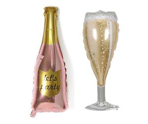 BoningNEW Lot de 2 ballons en forme de bouteille de vin et de gobelet - Ballons en aluminium Mylar pour homme, femme, anniversaire, mariage, fête prénatale - Décorations de fête sur le thème de