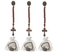BONITTER Chapelet de poche 3 pièces/10 pièces/25 pièces pour baptême Saint Michel Archange avec sacs en organza, perles en bois faites à la main, cadeau de prière chrétienne catholique, 3PCS, Bois