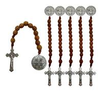BONITTER Lot de 6 médailles de San Benitol et crucifix, 22,9 cm, médaille de Saint Benoît de poche chapelet catholique perles en bois marron, 9.0 Inches, Bois, Pas de pierre précieuse