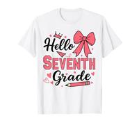 Bonjour, 7e année, Premier Jour d'école, Pink Coquette Bow Girls T-Shirt