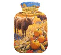 Bonjour Automne Vache Citrouille Champ Blé Bouillotte Bouillotte avec Housse Souple Sac à Eau 1L pour Crampes Périodiques