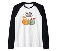 Bonjour Automne Visages Citrouille Mignon Vibes Automne Manche Raglan