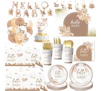 Bonjour bébé anniversaire décoration nappe tasse assiette serviette ballon bébé douche fête faveurs garçon ou fille sexe révéler fournitures 6 pièces suspendues