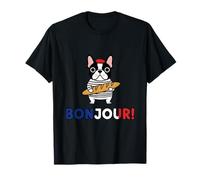Bonjour Bouledogue français avec Baguette et béret T-Shirt