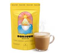 BONJOUR - Café aux Champignons Lion's Mane, Chaga, Cordyceps, Plantes Adaptogènes Ginseng et Vitamines B12, D3, E, K2 - Zinc, Sélénium, Fibres, Sans Sucres, Vegan - 45 portions