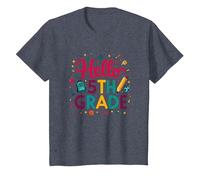 Bonjour, célébration du Premier Jour d'école pour Les Filles de 5e année T-Shirt, Enfant, Bleu Chiné, 3 Ans