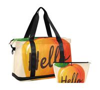Bonjour Dessin animé Mignon Orange Abricot Grand Voyage Duffel Bagages Sport Duffle Sacs avec Trousse de Toilette pour Randonnée Imperméable, Hello Dessin Animé Mignon Orange Abricot, 1 Taille, Hello