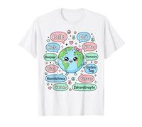 Bonjour en Plusieurs Langues Mignon Kawaii Planète Terre T-Shirt