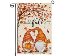 Bonjour Gnome D'Automne ! Bienvenue À La Citrouille Et À L'Érable ! Drapeaux Couleurs Vives Bannière Résistant Aux Intempéries Garden Flag Pour Célébrations Cour Vacances 30X45Cm