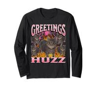 Bonjour Huzz Funny Cat Meme Bootleg Graphic Manche Longue