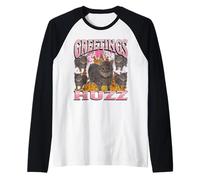 Bonjour Huzz Funny Cat Meme Bootleg Graphic Manche Raglan
