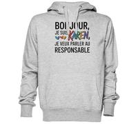 Bonjour Je suis Karen Je Veux Parler Au Responsable Gris Sweat À Capuche Sweat-Shirt Jersey Unisexe Homme Femme Grey Unisex Hoodie