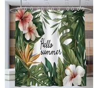 Bonjour Les Feuilles De Palmier D'Été Rideau Douche 180 * 180cm, Rideau Douche Plantes Tropicales Florales Rideaux De Baignoire Lavable Imperméable Rideaux Salle De Bain avec Crochets, Vert