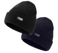 Bonjour - Lot de 2 bonnets classiques à revers - Bonnet d'hiver chaud à isolation thermique pour homme et femme - Bonnet classique en tricot souple et extensible, Noir/bleu marine., Taille unique