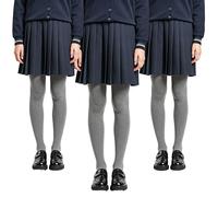 Bonjour - Lot de 3 collants unis en coton majoritaire pour filles - Pour l'école et tous les jours - Respirants, épais, chauds et décontractés, gris, 11 ans
