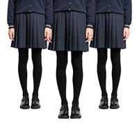 Bonjour - Lot de 3 collants unis en coton majoritaire pour filles - Pour l'école et tous les jours - Respirants, épais, chauds et décontractés, Noir , 5-6 ans
