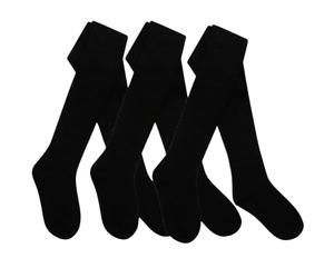 Bonjour - Lot de 3 collants unis en coton majoritaire pour filles - Pour l'école et tous les jours - Respirants, épais, chauds et décontractés, Noir , 11-12 ans