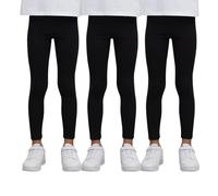 Bonjour® Lot de 3 leggings longs pour filles - Leggings de danse en polyéthylène décontractés | Extensible - 95 % coton - Âge 5 à 13 ans, Noir , 7-8 ans