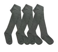 Bonjour - Lot de 3 paires de collants unis en coton pour filles, chauds, respirants, épais, pour l'école, pour tous les jours, pour un look décontracté chic, gris, 7-8 ans