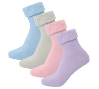 Bonjour Lot de 4 paires de chaussettes de lit extra chaudes pour femme - Doublure en polaire - Pieds chauds et confortables - Idéales pour les soirées froides d'hiver - Taille 37-40, Couleurs pastel,