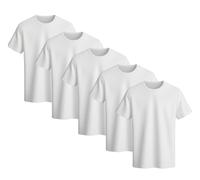 Bonjour | Lot de 5 T-shirts pour enfants 100% coton, garçons et filles, unis, col rond, idéaux pour l'EPS et l'uniforme scolaire, blanc, 5-6 ans