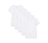 Bonjour | Lot de 5 t-shirts pour enfants 100 % coton pour garçons et filles unis à col rond, idéal pour uniforme scolaire et éducatif, blanc, 11-12 ans
