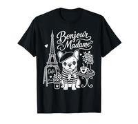 Bonjour Madame Bouledogue Français Paris Cafe Lover T-Shirt