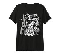 Bonjour Madame Bouledogue Français Paris Cafe Lover T-Shirt Haut de Gamme