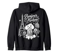 Bonjour Madame Paris Caniche French Café Tour Eiffel Art Sweat à Capuche