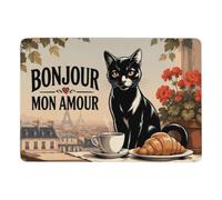Bonjour Mon Amour Black Cat Coffee Tapis 150 x 100 cm, Doux et Antidérapant | Tapis de chambre antidérapant avec surface douce; adapté à une utilisation toute l'année; pour petits espaces intérieurs