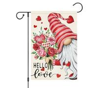 Bonjour Mon Amour, Gnome, Cœur De Fleur, Bienvenue Au Printemps Garden Flag Solide Drapeau De Jardin Couleurs Vives Drapeaux Pour Maison Bar Jardin 30X45Cm
