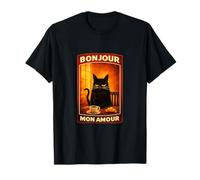 Bonjour Mon Amour Paris Chat Noir French Cafe Croissant T-Shirt