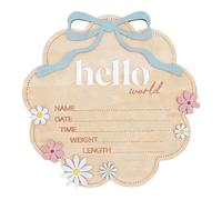 Bonjour Monde ! Panneau d'affichage de naissance en bois avec nœud rose et support, en forme de nuage, motif floral, pour nouveau-né, date, heure, poids et longueur (bleu)