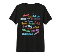 Bonjour Mot dans différentes Langues Voyage et Professeur T-Shirt Haut de Gamme