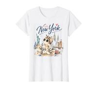 Bonjour New York Élégant Chat NYC Skyline Joli Souvenir de Voyage T-Shirt Graphique avec Valeur
