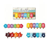 Bonjour Panneau interchangeable Panneau saisonnier Été Automne Hiver Printemps Plateau à plusieurs niveaux Décor en bois (A)