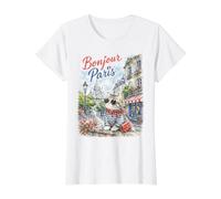 Bonjour Paris Chat Mode Scène Mignon Vacances Amour Souvenir T-Shirt Graphique avec Valeur