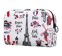 Bonjour Paris France Culture Trousse Cosmétique pour Femme Voyage Trousse de Toilette Grande Trousse de Maquillage Pratique Organisateur avec Fermeture Éclair, multicolore, 18.5x7.5x13cm/7.3x3x5.1in,