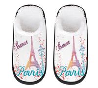 Bonjour Paris - Pantoufles de voyage d'intérieur en peluche - Tour Eiffel - Pour homme et femme, multicolore, 4/7 UK Wide