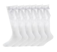 Bonjour Retour à l'école Six paires de chaussettes hautes pour filles avec nœud à la cuisse, chaussettes longues en coton avec nœud papillon (blanc, 10-13 ans)