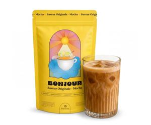BONJOUR - Saveur Originale aux Champignons Lion's Mane, Chaga, Cordyceps, Plantes Adaptogènes Ginseng et Vitamines B12, D3, E, K2 - Zinc, Sélénium, Fibres, Sans Sucres - 15 portions