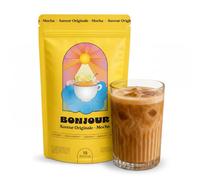 BONJOUR - Saveur Originale Mocha Cacao aux Champignons Lion's Mane, Chaga, Cordyceps, Plantes Adaptogènes Ginseng et Vitamines B12, D3, E, K2 - Zinc, Sélénium, Fibres, Sans Sucres - 45 portions
