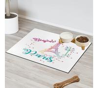 Bonjour Tour Eiffel Tapis d'alimentation pour chat et chien Tapis d'alimentation pour gamelle d'eau Tour Eiffel Paris Tapis d'alimentation absorbant Nti-Slip Contiennent les déversements Protège les