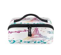 Bonjour Trousse de maquillage de voyage Tour Eiffel Paris Pochette étanche ouverte plate Trousse de toilette Trousse de toilette Cosmétique Organiseur de voyage pour femmes et hommes