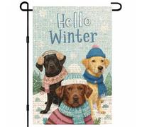 Bonjour Winter Dogs Trio Drapeau De Cour 30X45Cm Bannières Décoratif Éclatantes Drapeaux De Jardin Pour Vacances Intérieure Toutes Les Saisons