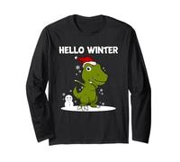 Bonjour Winter Trex Dinosaure Bonhomme de neige Manche Longue